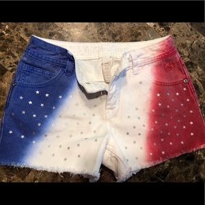 COPY - Red white & blue flag Fourth of July Jean shorts